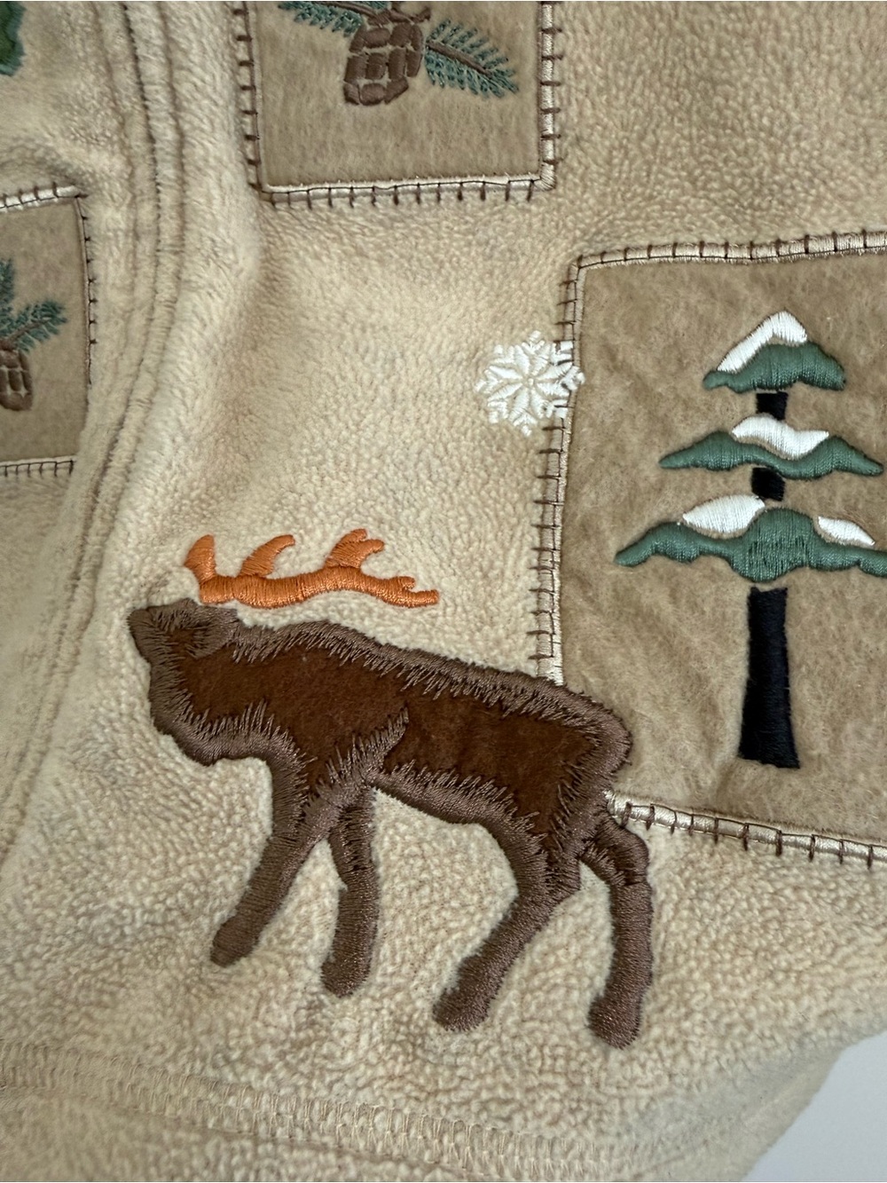 croft & barrow Womens Large Tan Zip-Front Fleece Jacket Embroidered Mountain VTG - Picture 3 of 15